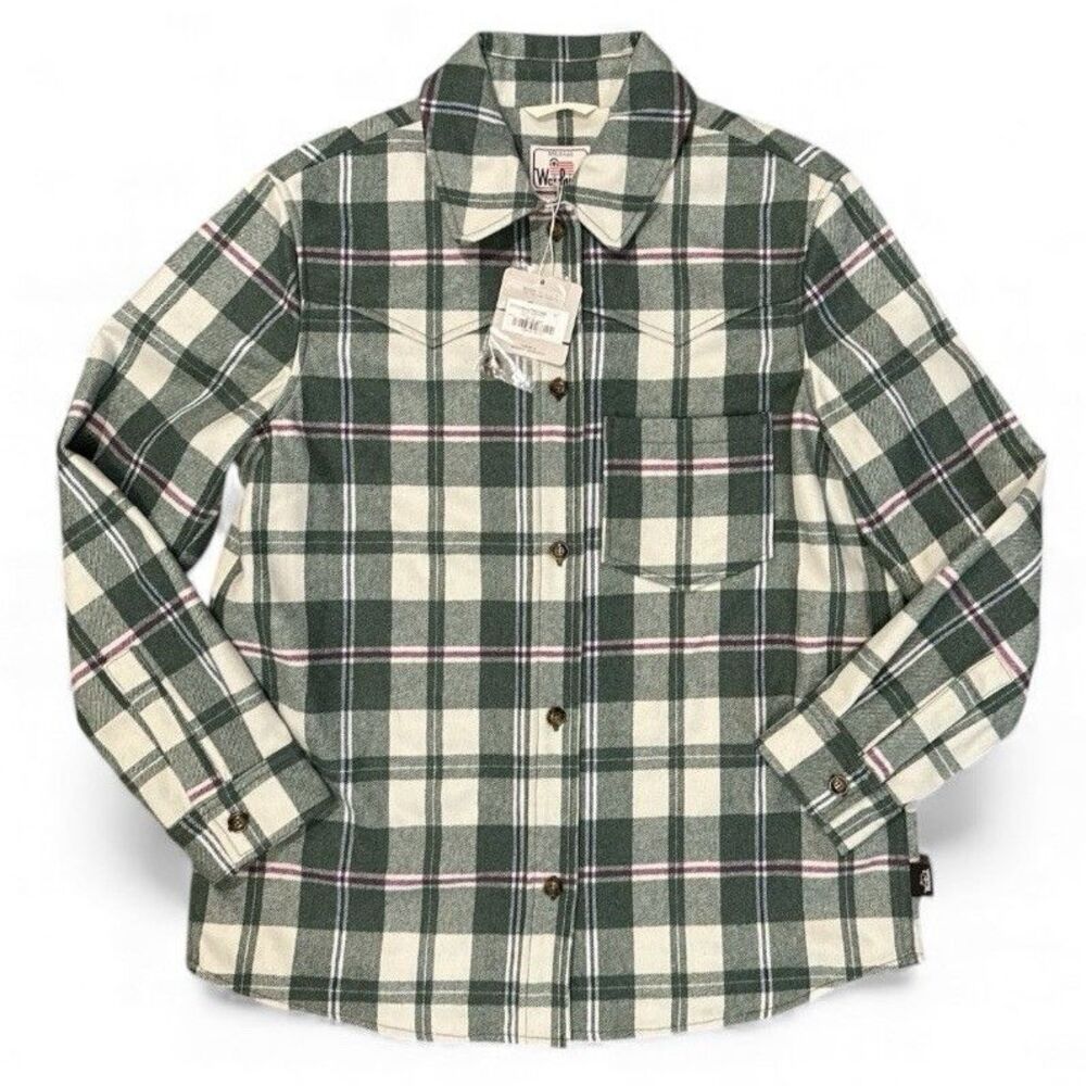Woolrich Wool Flannel Shirt Overshirt Jacket Plaid Button Up Sz L Made USA NWT